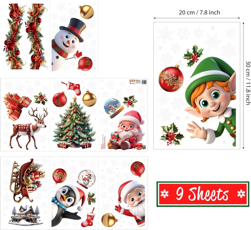 WALPLUS Christmas Window Clings - Clearance Decorations, Double-Sided Reusable Peel & Stick Removable for Glass, Living Room Xmas Peeking Santa Snowflakes, 149 Pcs - Image 4